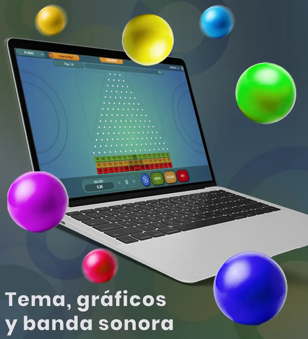 El tema, los gráficos y la banda sonora del juego Plinko